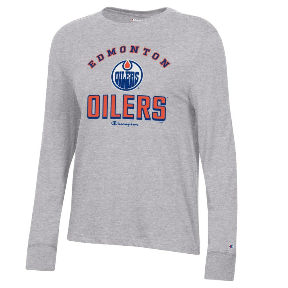 Edmonton Oilers Champion Women's Core Long Sleeve T-Shirt - Heather Gray | US 201078299