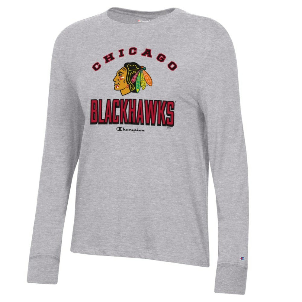 Chicago Blackhawks Champion Women's Core Long Sleeve T-Shirt - Heather Gray | US 201078300