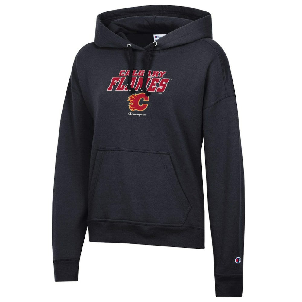 Calgary Flames Champion Women's Powerblend Fleece Pullover Hoodie - Black | US 201078350