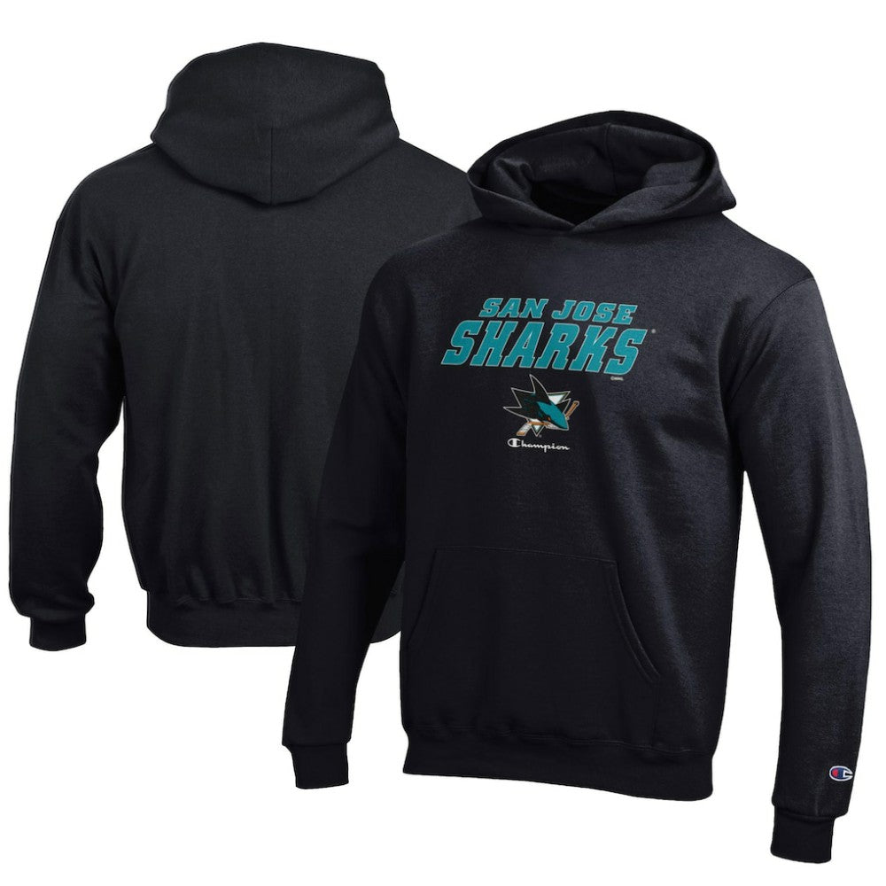 San Jose Sharks Champion Youth Eco Powerblend Pullover Hoodie - Black | US 201078375