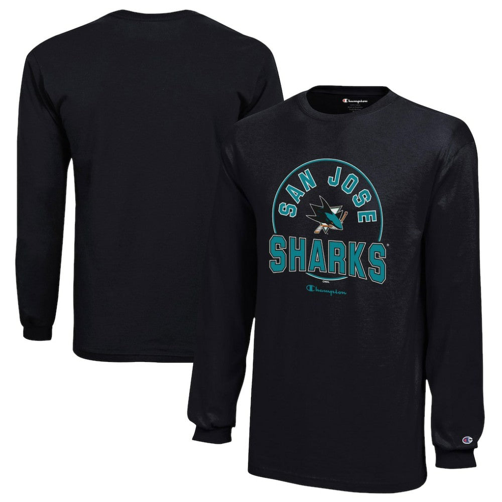 San Jose Sharks Champion Youth Long-Sleeve Jersey T-Shirt - Black | US 201078438