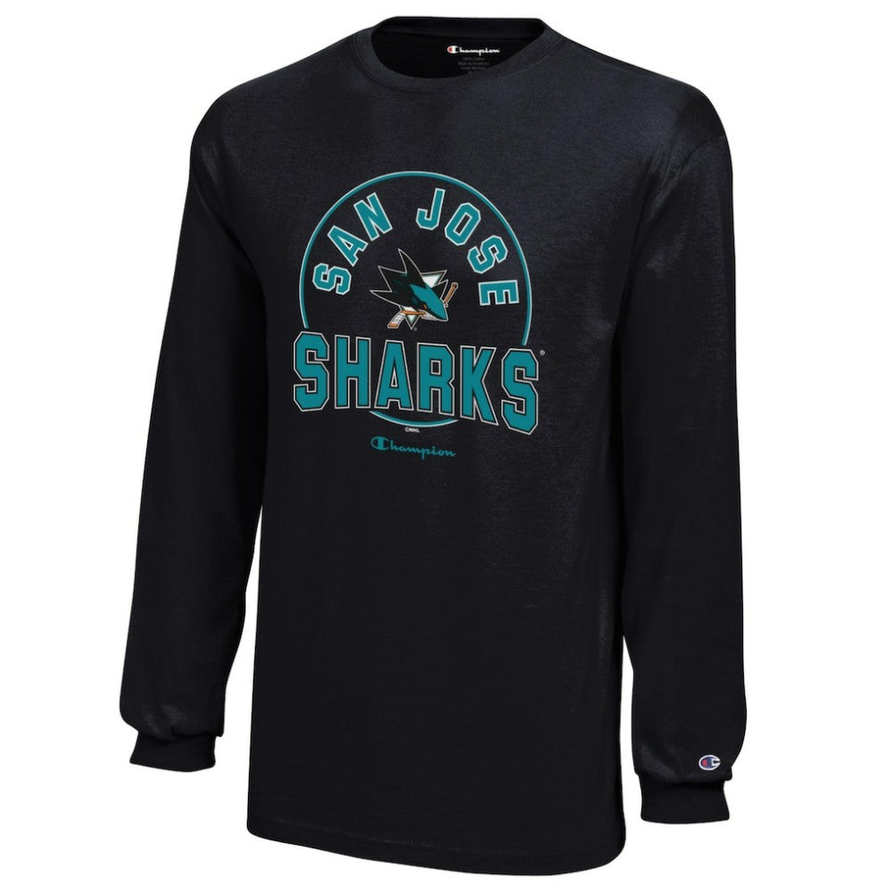 San Jose Sharks Champion Youth Long-Sleeve Jersey T-Shirt - Black | US 201078438