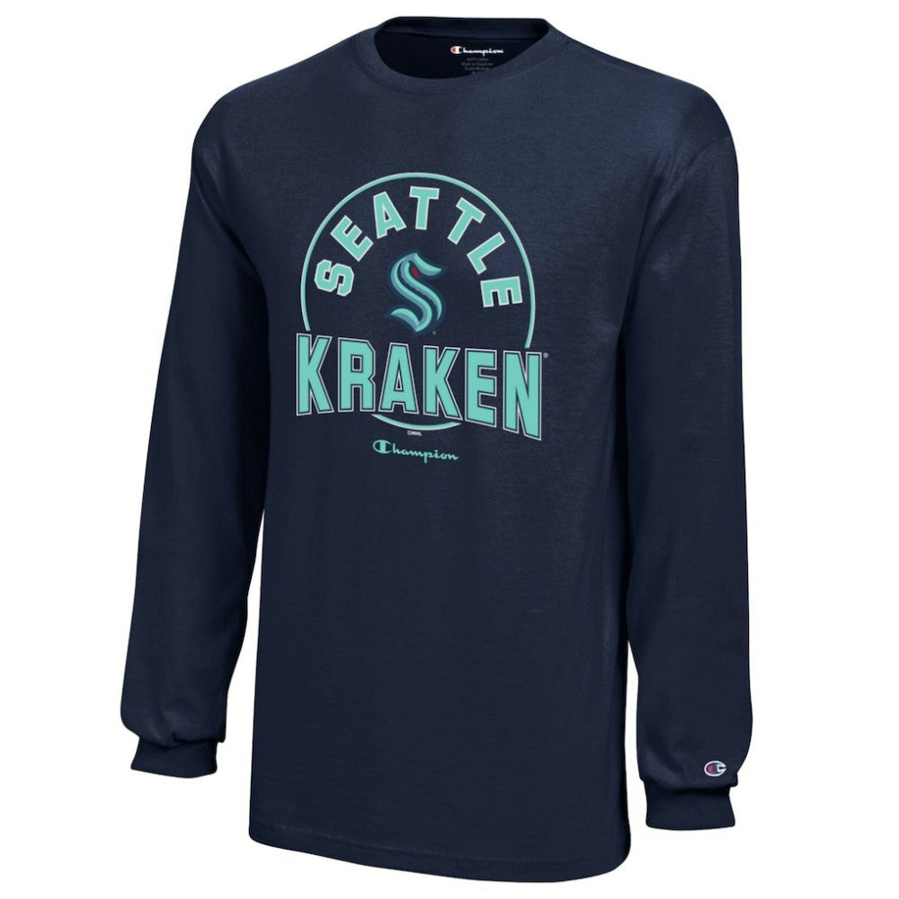 Seattle Kraken Champion Youth Long-Sleeve Jersey T-Shirt - Deep Sea Blue | US 201078439