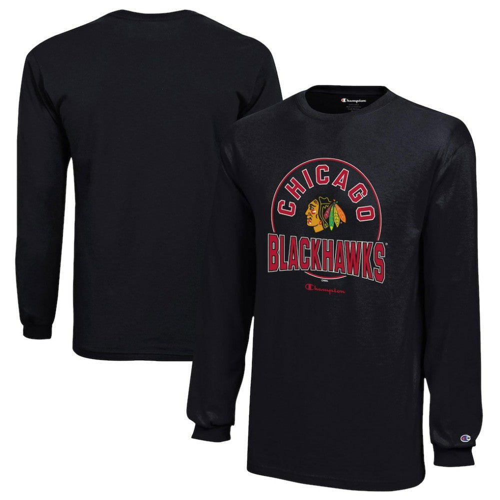 Chicago Blackhawks Champion Youth Long-Sleeve Jersey T-Shirt - Black | US 201078455