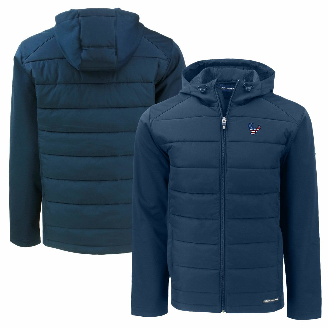 Houston Texans Cutter & Buck Americana Evoke Hybrid Eco Softshell Recycled Full-Zip Hooded Jacket - Navy Jackets