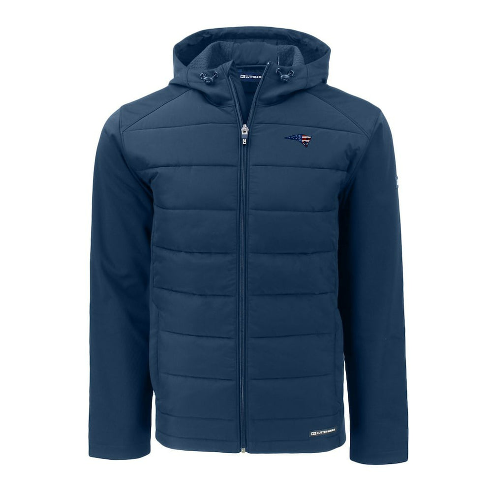 New England Patriots Cutter & Buck Americana Evoke Hybrid Eco Softshell Recycled Full-Zip Hooded Jacket - Navy Jackets