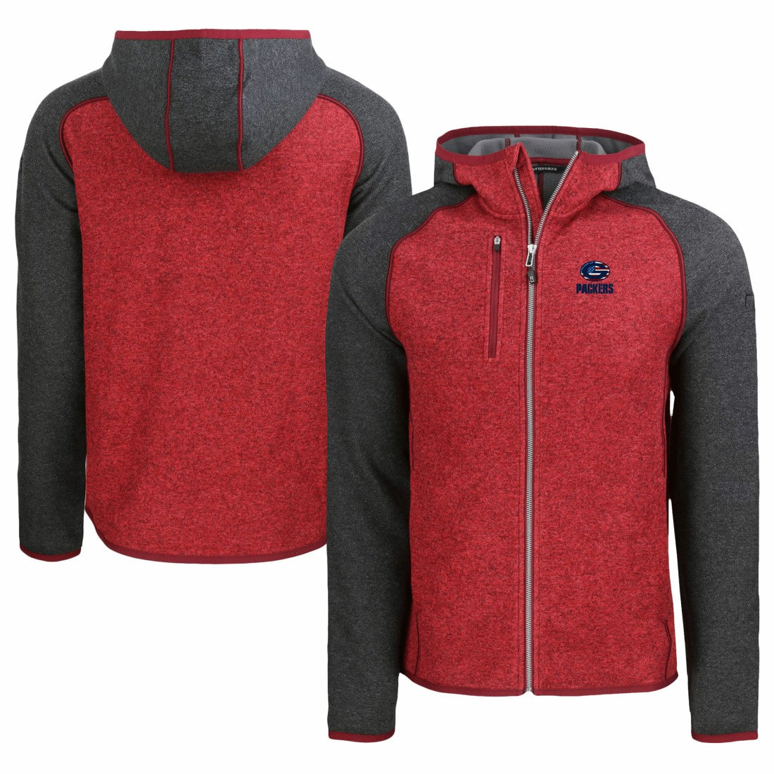 Green Bay Packers Cutter & Buck Americana Mainsail Full-Zip Hooded Jacket - Heather Red/Heather Charcoal Jackets