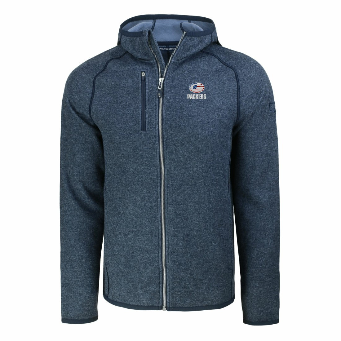 Green Bay Packers Cutter & Buck Americana Mainsail Full-Zip Hooded Jacket - Heather Navy Jackets
