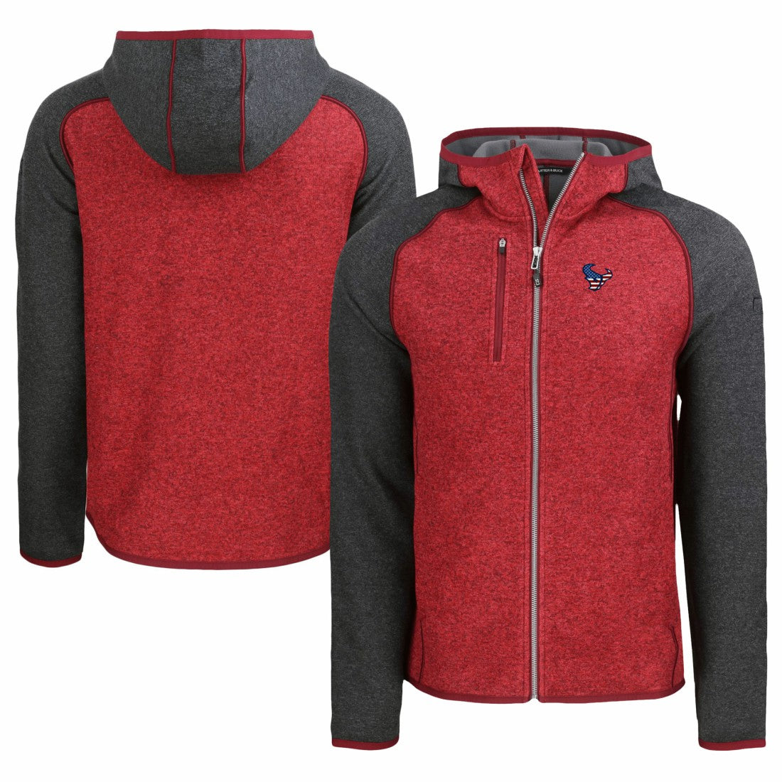 Houston Texans Cutter & Buck Americana Mainsail Full-Zip Hooded Jacket - Heather Red/Heather Charcoal Jackets