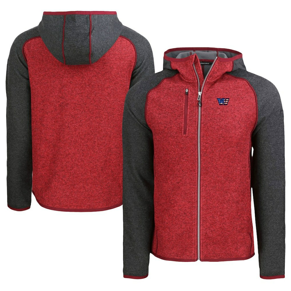 Washington Commanders Cutter & Buck Americana Mainsail Full-Zip Hooded Jacket - Heather Red/Heather Charcoal Jackets