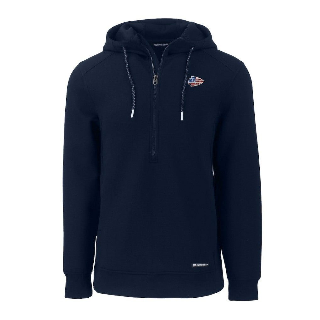 Kansas City Chiefs Cutter & Buck Americana Roam Eco Half-Zip Recycled Pullover Hoodie - Navy Hoodies