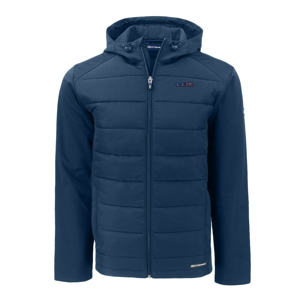 San Francisco 49ers Cutter & Buck Big & Tall Americana Evoke Hybrid Eco Softshell Recycled Full-Zip Hooded Jacket - Navy Jackets