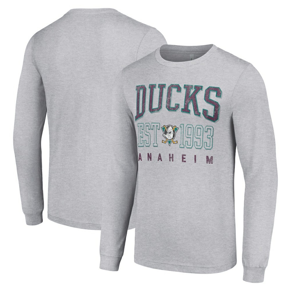 Anaheim Ducks Starter Retro Graphic Long Sleeve Crew T-Shirt - Heather Gray | US 201083244