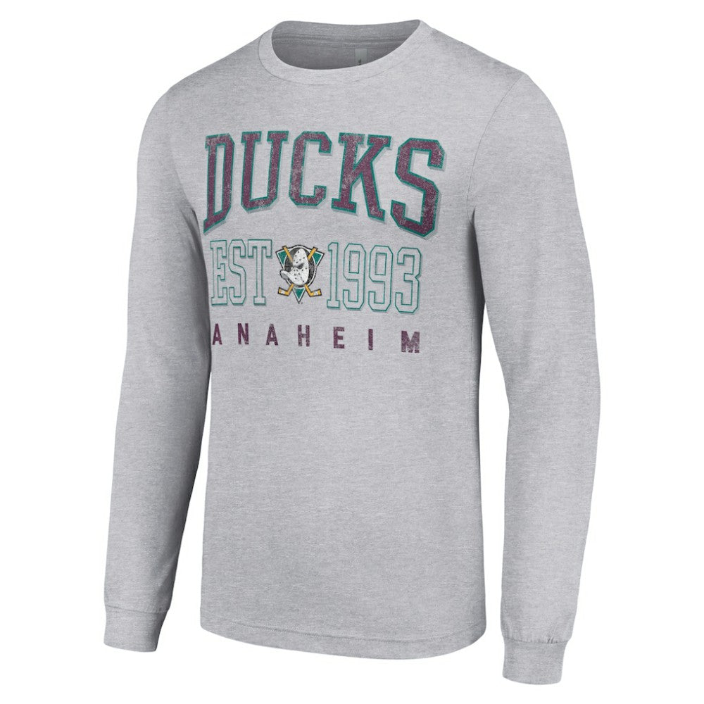 Anaheim Ducks Starter Retro Graphic Long Sleeve Crew T-Shirt - Heather Gray | US 201083244