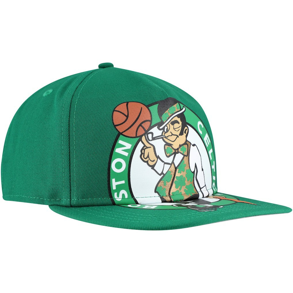 Boston Celtics Oversized Puff Print Logo Golfer Snapback Hat Kelly Green - New Era