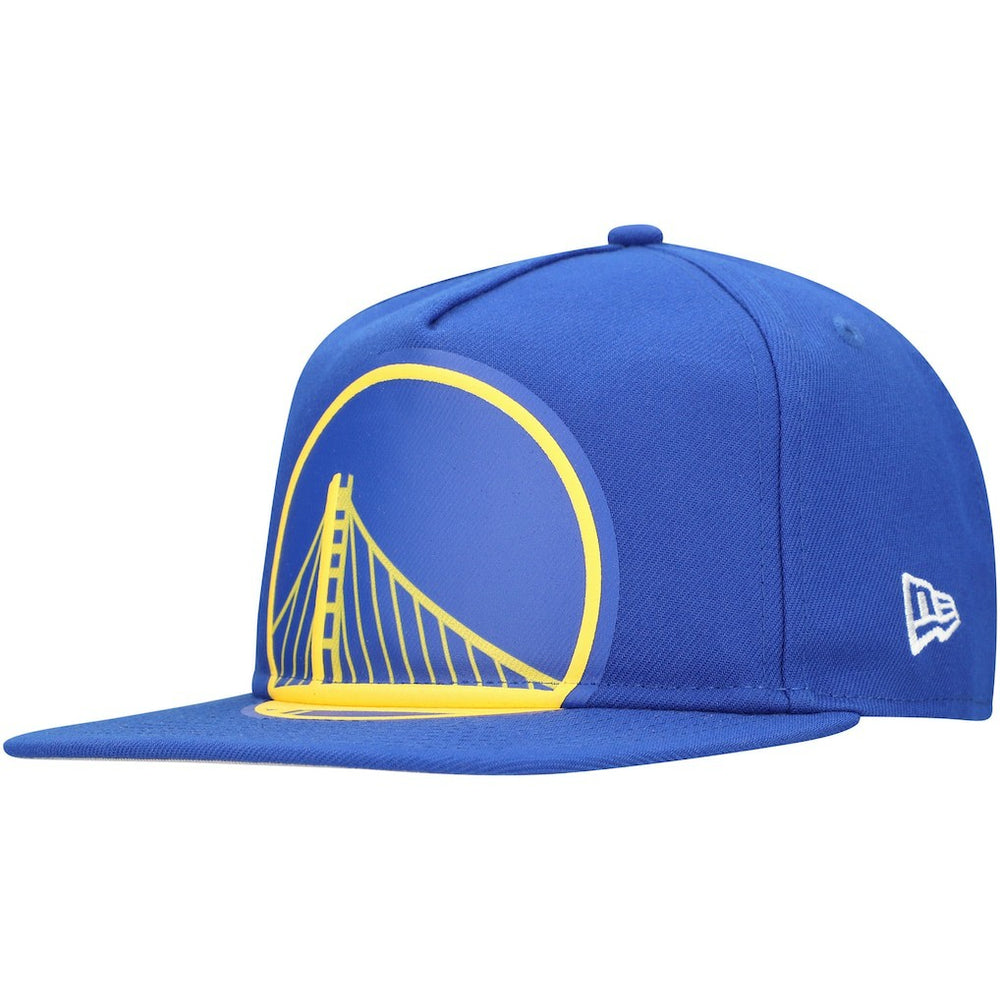 Golden State Warriors Oversized Puff Print Logo Golfer Snapback Hat Royal - New Era
