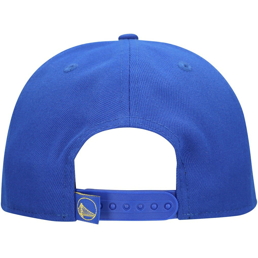 Golden State Warriors Oversized Puff Print Logo Golfer Snapback Hat Royal - New Era