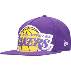 Los Angeles Lakers Oversized Puff Print Logo Golfer Snapback Hat Purple - New Era