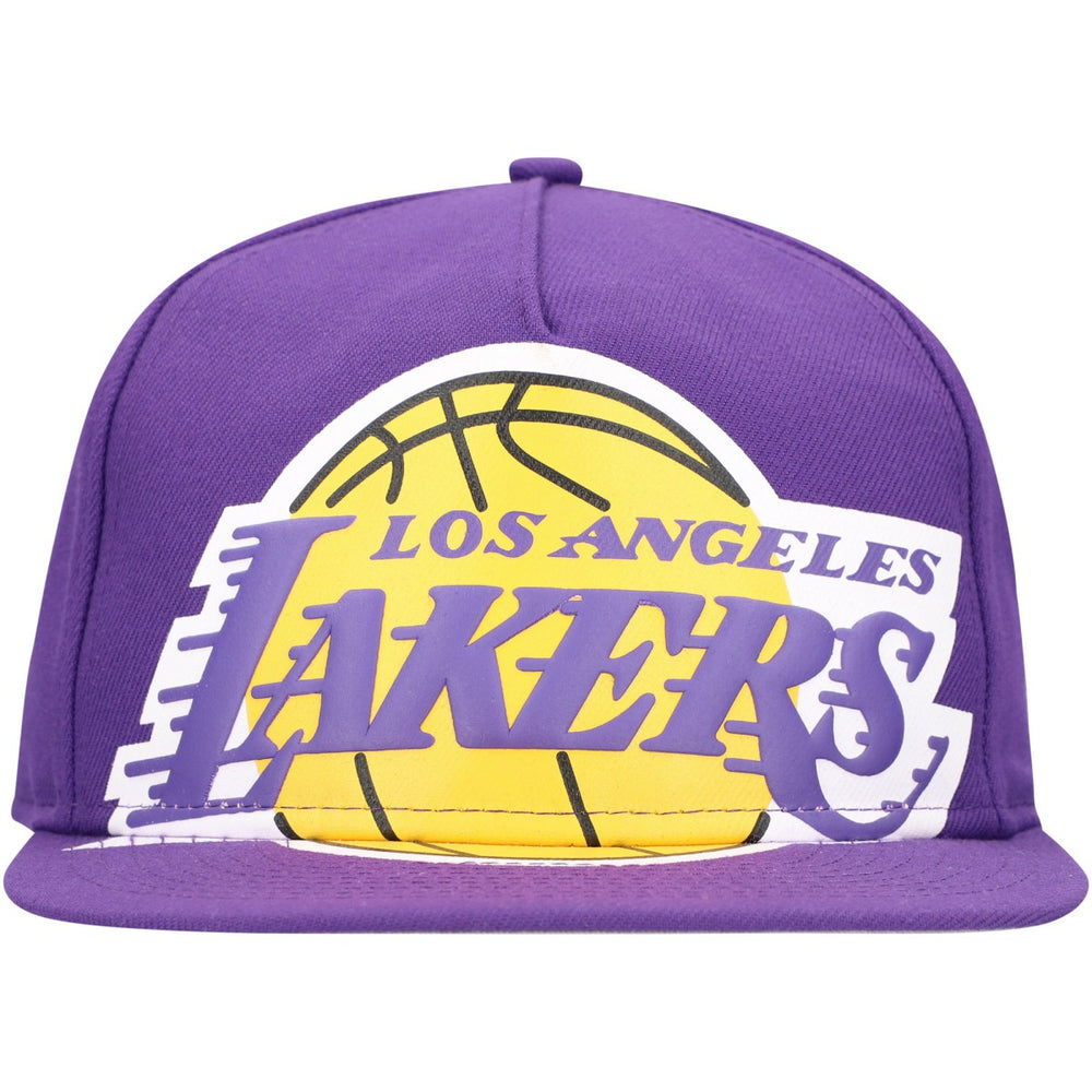 Los Angeles Lakers Oversized Puff Print Logo Golfer Snapback Hat Purple - New Era