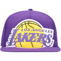 Los Angeles Lakers Oversized Puff Print Logo Golfer Snapback Hat Purple - New Era