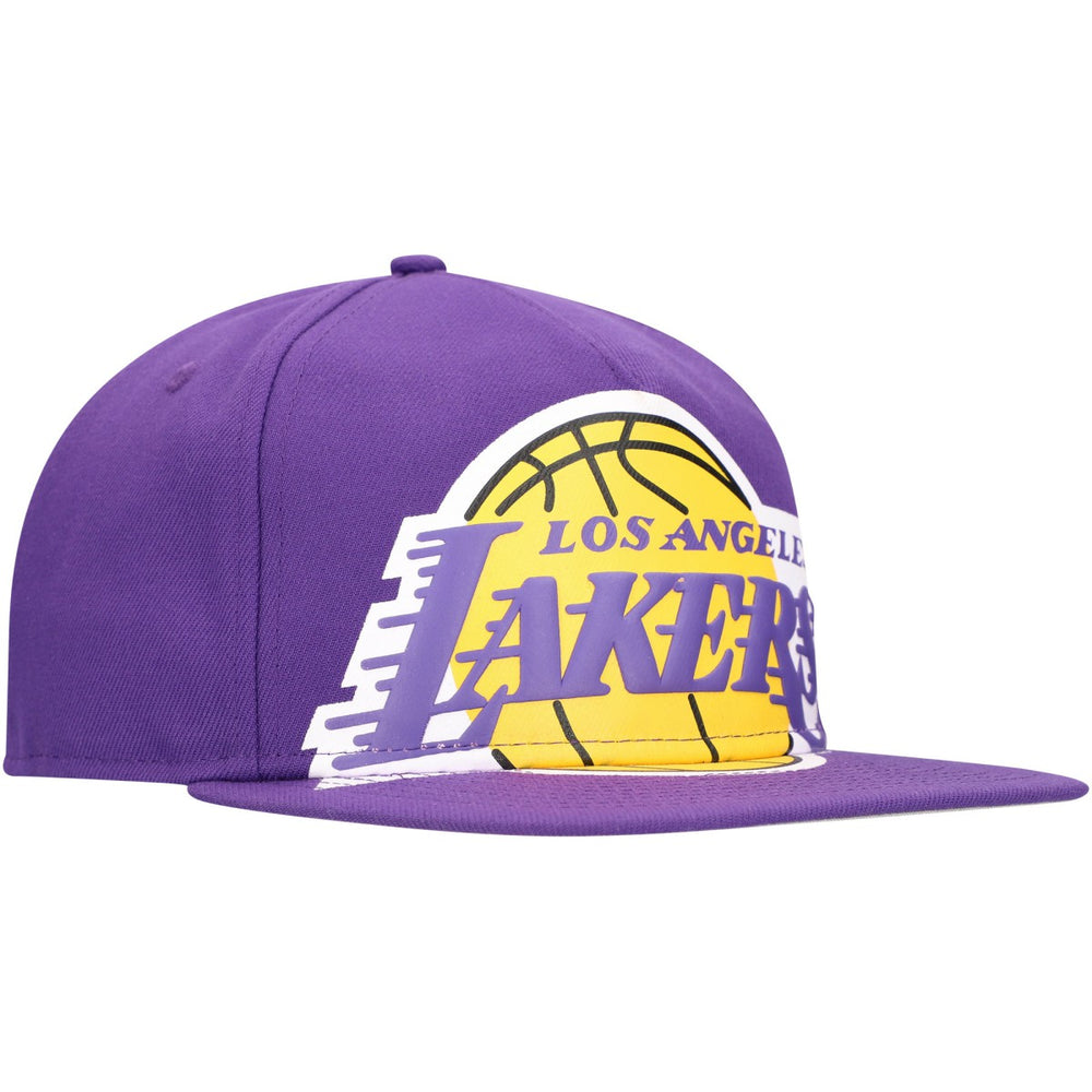 Los Angeles Lakers Oversized Puff Print Logo Golfer Snapback Hat Purple - New Era