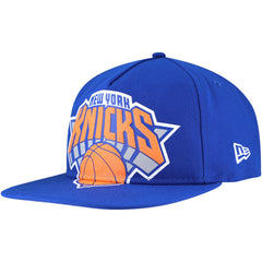 New York Knicks Oversized Puff Print Logo Golfer Snapback Hat Blue - New Era
