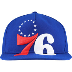 Philadelphia 76ers Oversized Puff Print Logo Golfer Snapback Hat Royal - New Era