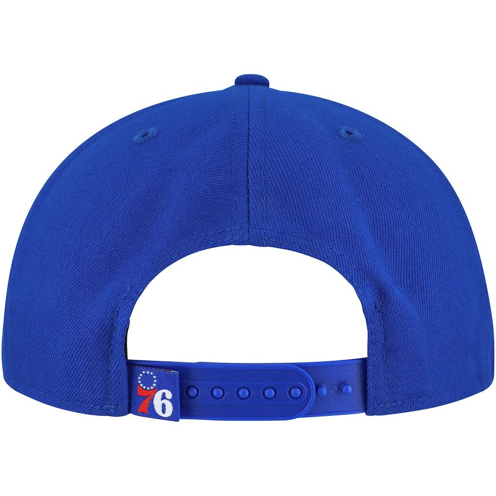 Philadelphia 76ers Oversized Puff Print Logo Golfer Snapback Hat Royal - New Era