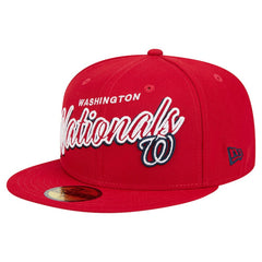 Washington Nationals New Era Script Sided 59FIFTY Fitted Hat - Red Hats