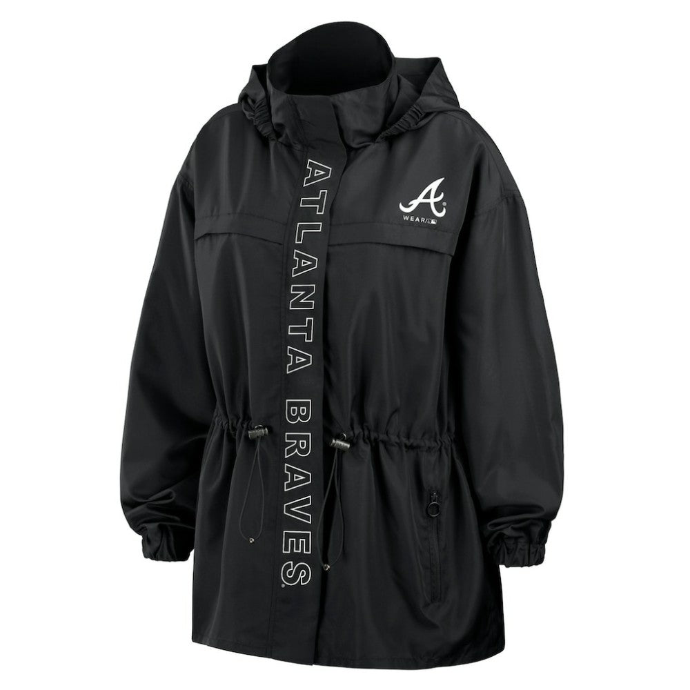 Atlanta Braves WEAR by Erin Andrews Women's Full-Zip Windbreaker Hoodie Jacket - Black Jackets