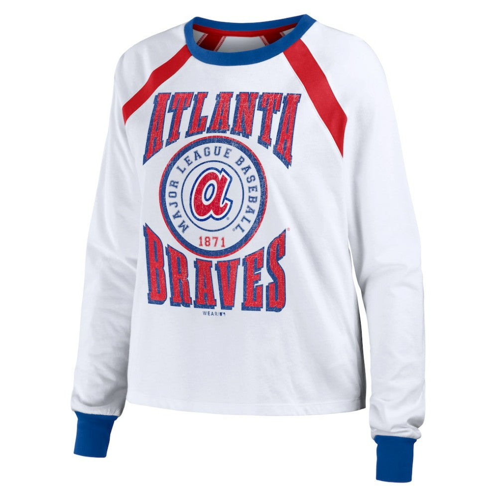 Atlanta Braves WEAR by Erin Andrews Women's Raglan Long Sleeve T-Shirt - White T-shirts