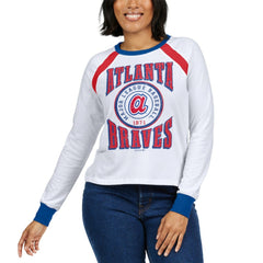 Atlanta Braves WEAR by Erin Andrews Women's Raglan Long Sleeve T-Shirt - White T-shirts