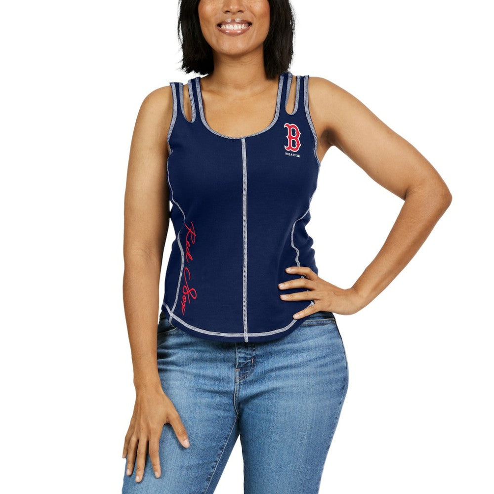 Boston Red Sox WEAR by Erin Andrews Women's Contrast Stitch Tank Top - Navy Tanks