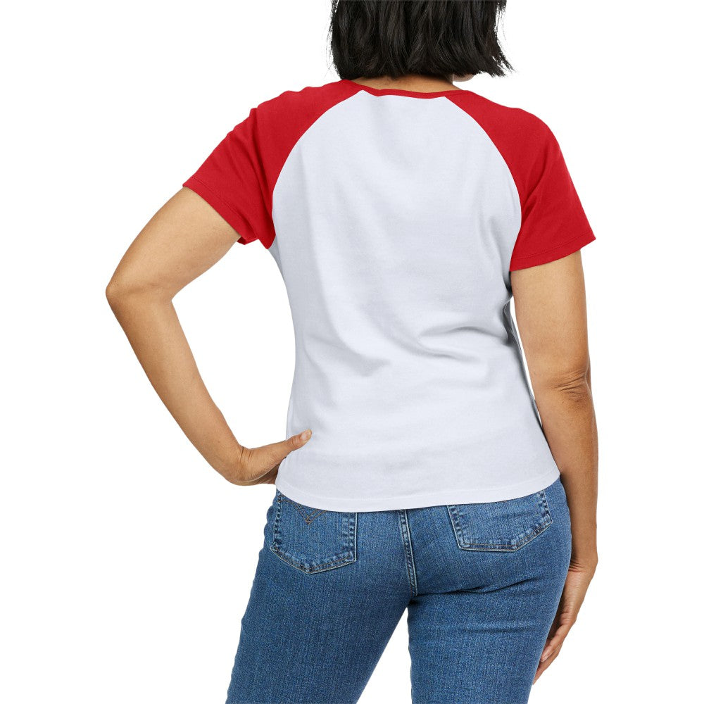 Los Angeles Angels WEAR by Erin Andrews Women's Fitted Henley Raglan T-Shirt - White/Red T-shirts