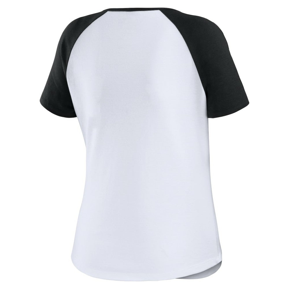 San Francisco Giants WEAR by Erin Andrews Women's Fitted Henley Raglan T-Shirt - White/Black T-shirts