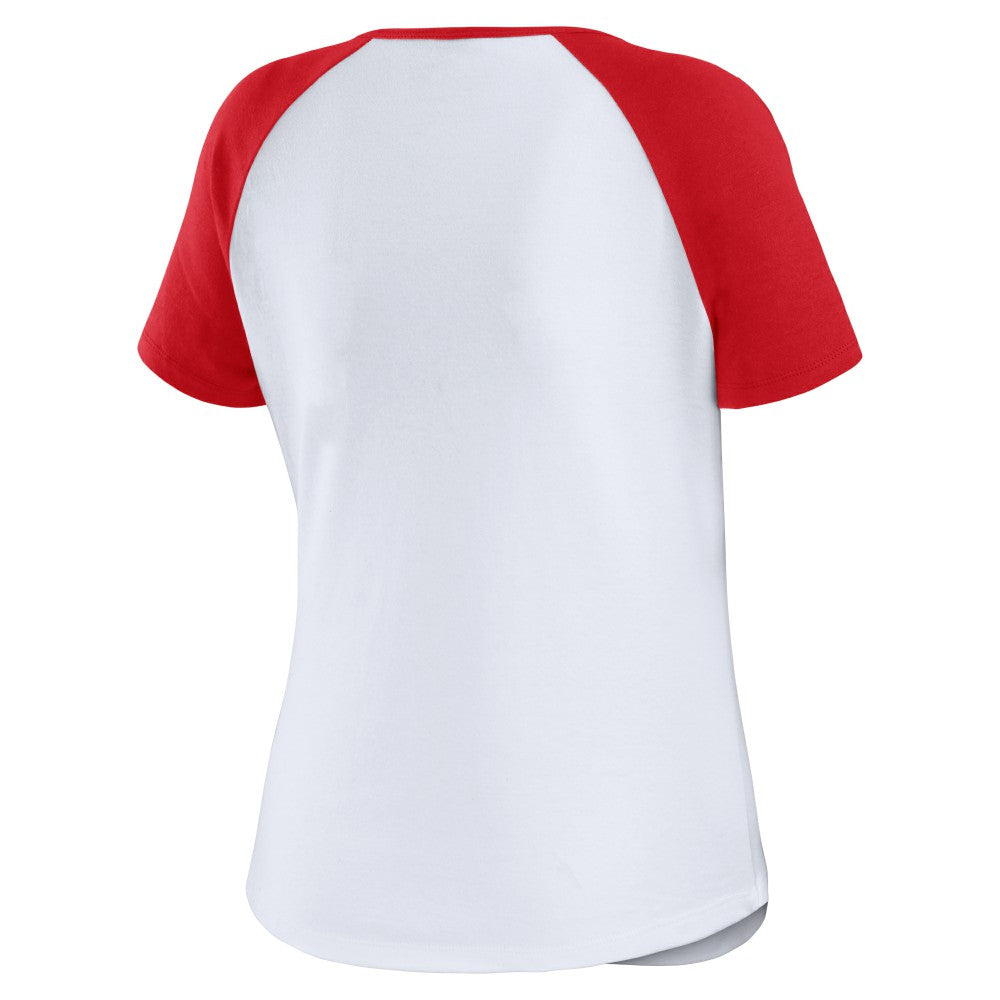 St. Louis Cardinals WEAR by Erin Andrews Women's Fitted Henley Raglan T-Shirt - White/Red T-shirts