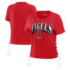 Los Angeles Angels WEAR by Erin Andrews Women's Side Lace-Up Cropped T-Shirt - Red T-shirts
