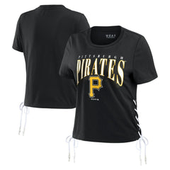Pittsburgh Pirates WEAR by Erin Andrews Women's Side Lace-Up Cropped T-Shirt - Black T-shirts