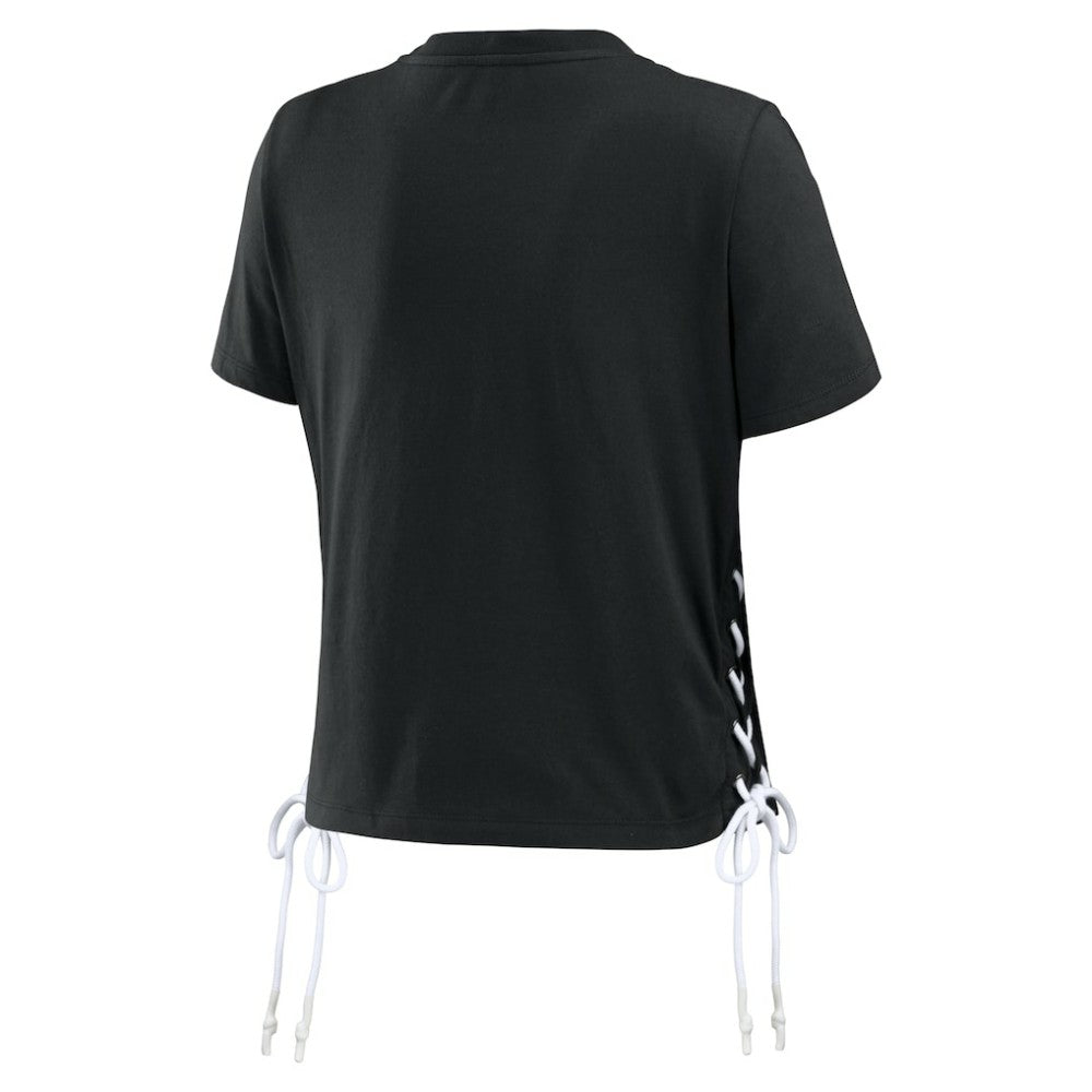 Pittsburgh Pirates WEAR by Erin Andrews Women's Side Lace-Up Cropped T-Shirt - Black T-shirts