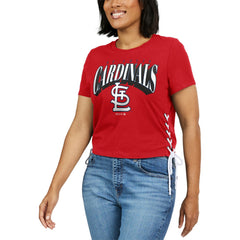 St. Louis Cardinals WEAR by Erin Andrews Women's Side Lace-Up Cropped T-Shirt - Red T-shirts