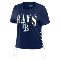 Tampa Bay Rays WEAR by Erin Andrews Women's Side Lace-Up Cropped T-Shirt - Navy T-shirts