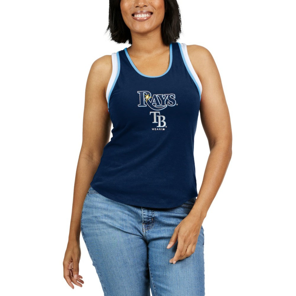 Tampa Bay Rays WEAR by Erin Andrews Women's Colorblock Racerback Tank Top - Navy Tanks