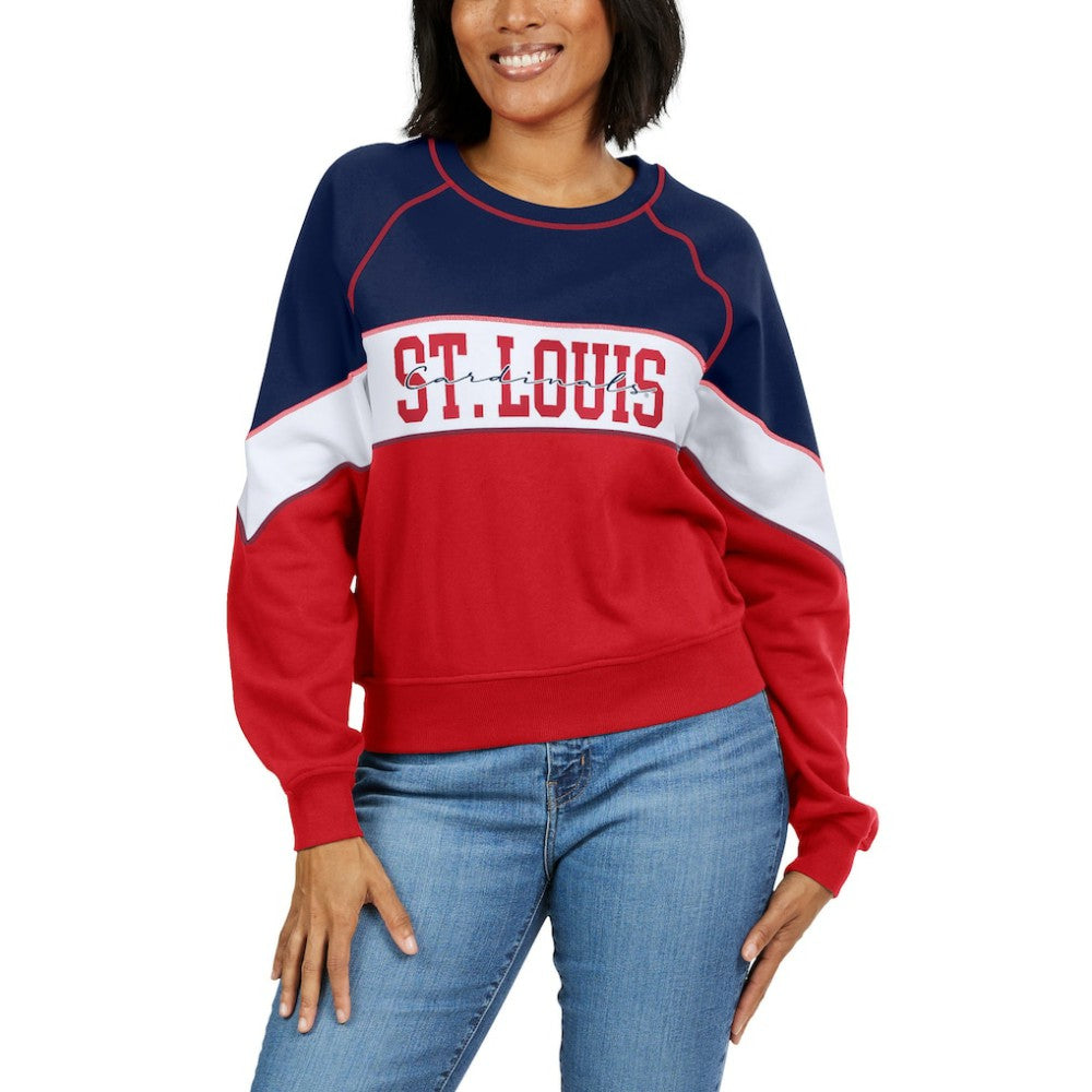 St. Louis Cardinals WEAR by Erin Andrews Women's Color Block Crew Neck Pullover Sweatshirt - Navy/Red Pullover