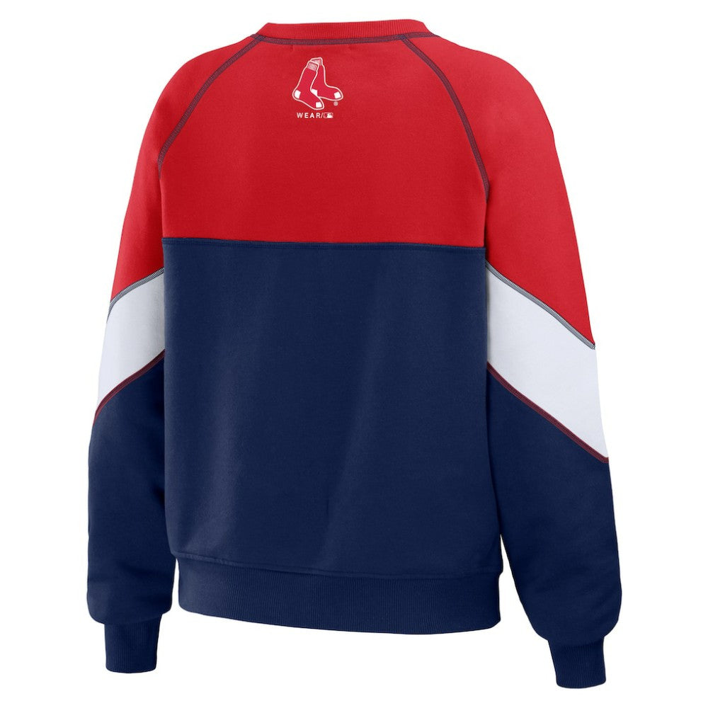 Boston Red Sox WEAR by Erin Andrews Women's Color Block Crew Neck Pullover Sweatshirt - Red/Navy Pullover