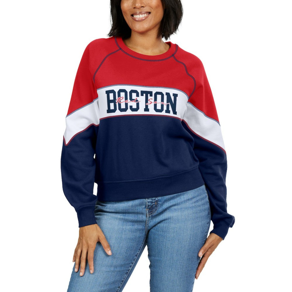 Boston Red Sox WEAR by Erin Andrews Women's Color Block Crew Neck Pullover Sweatshirt - Red/Navy Pullover