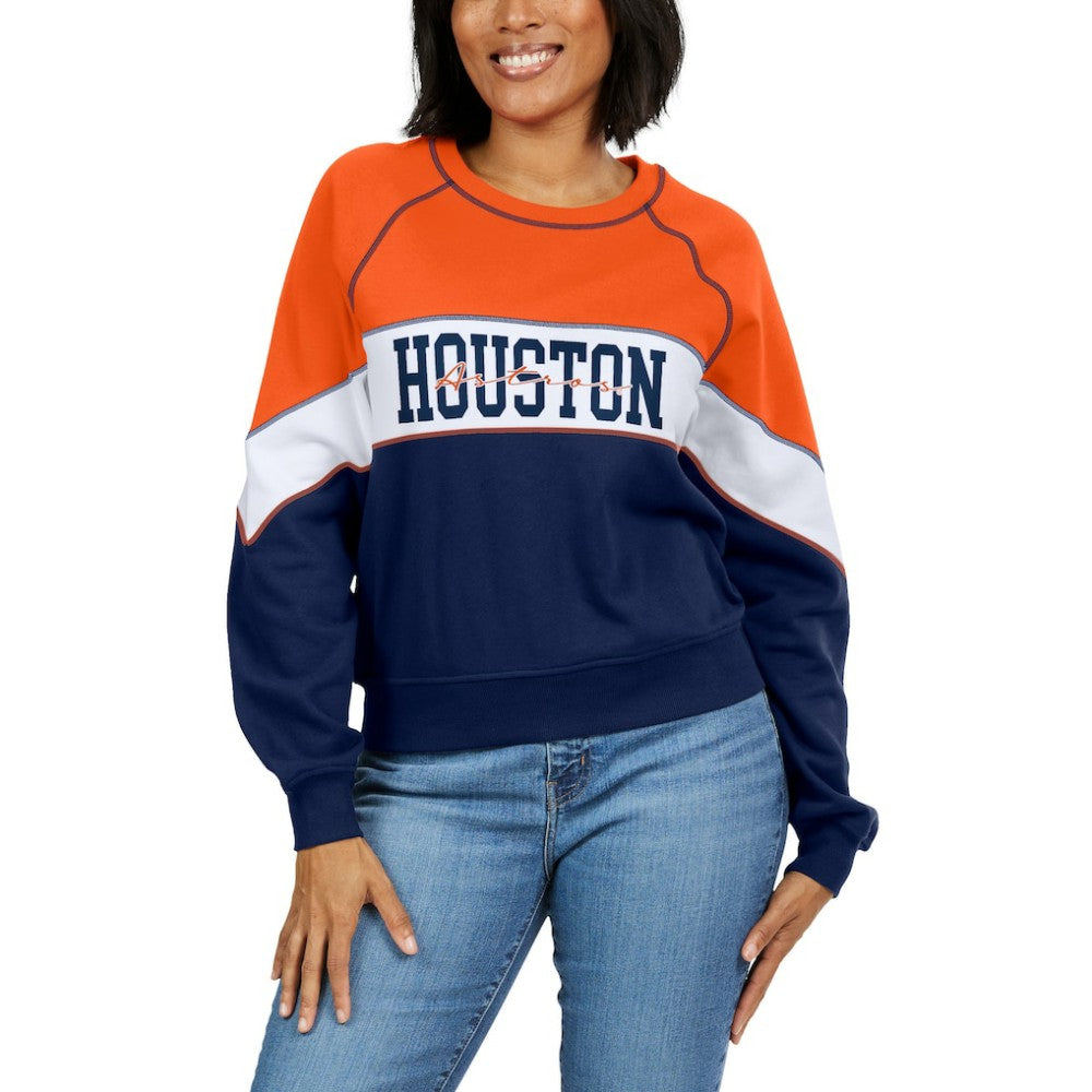 Houston Astros WEAR by Erin Andrews Women's Color Block Crew Neck Pullover Sweatshirt - Orange/Navy Pullover