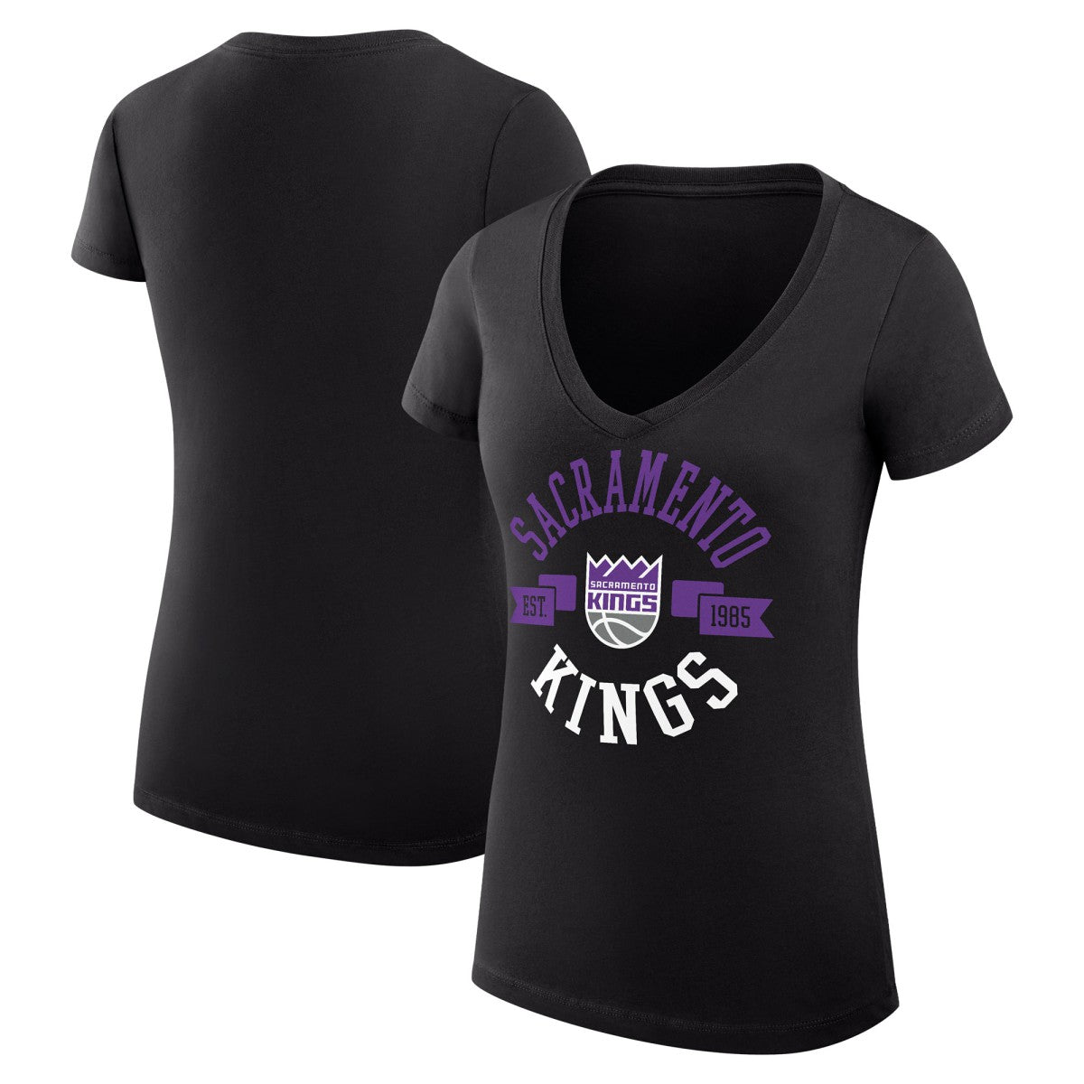 Sacramento Kings G-III 4Her by Carl Banks Women's Super-Slim Fit Lightweight Large City Logo V-Neck T-Shirt Black