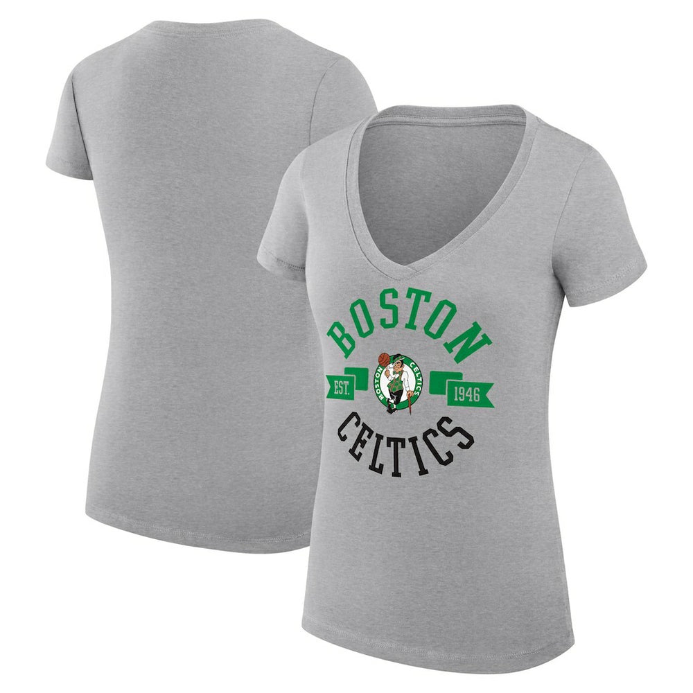 Boston Celtics G-III 4Her by Carl Banks Women's Super-Slim Fit Lightweight Large City Logo V-Neck T-Shirt Heather Gray