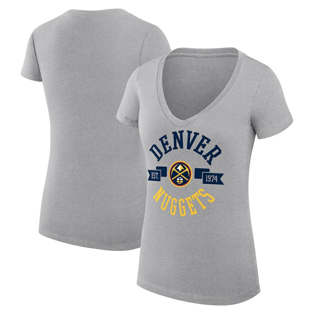 Denver Nuggets G-III 4Her by Carl Banks Women's Super-Slim Fit Lightweight Large City Logo V-Neck T-Shirt Heather Gray