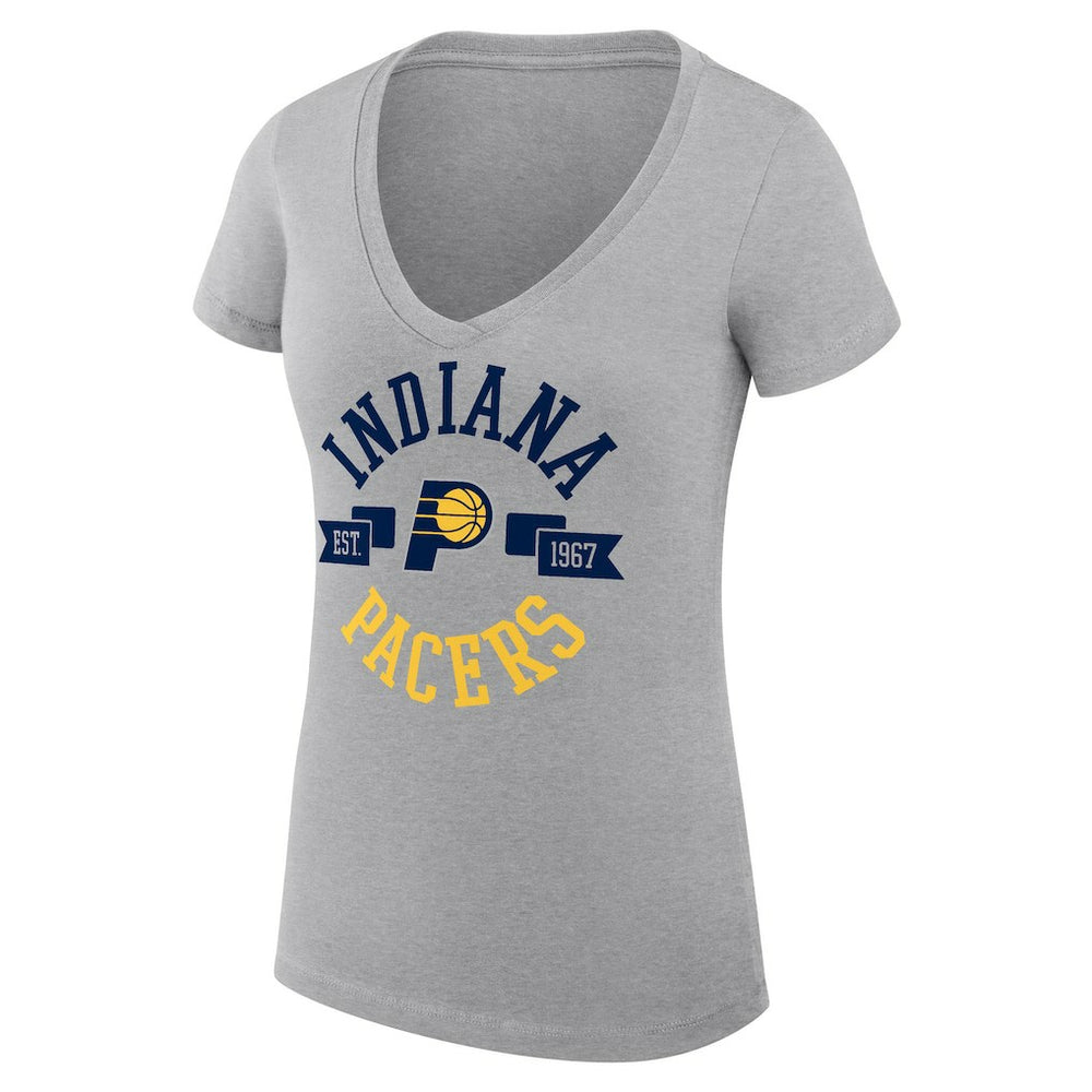 Indiana Pacers G-III 4Her by Carl Banks Women's Super-Slim Fit Lightweight Large City Logo V-Neck T-Shirt Heather Gray